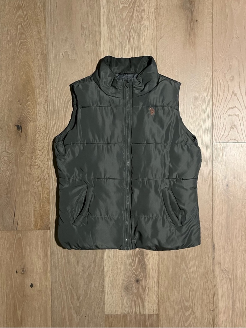 Vintage 2010s USPA Puffer Vest light gray Lightweight Zip